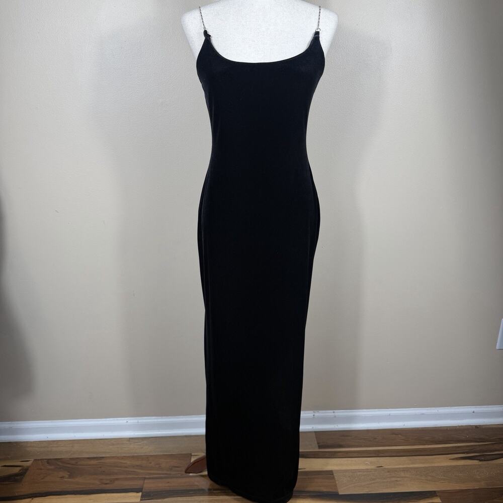Vintage VAMP Black Velvet Maxi Dress Chain Strap Evening Gown Size Large